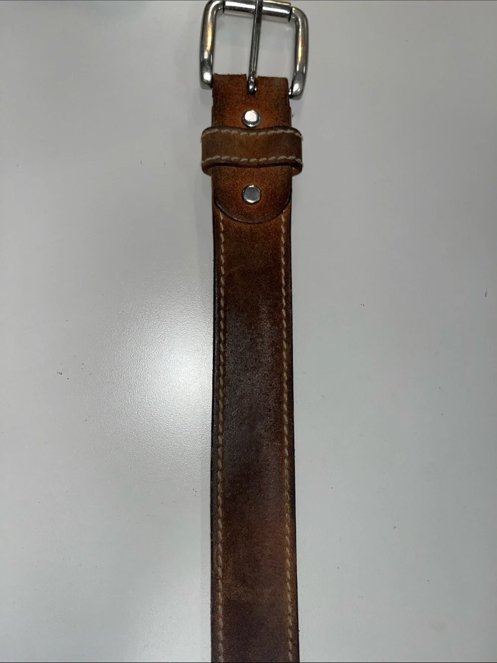 Men’s Source Unknown Brown Leather Belt with Silver Buckle size 38”